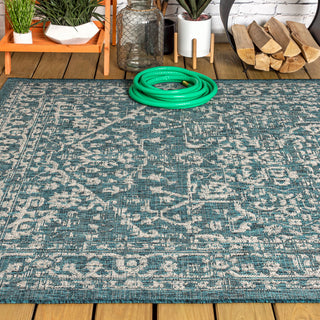 Malta Boho Medallion Textured Weave Indoor/Outdoor, Teal/Gray, 3x5