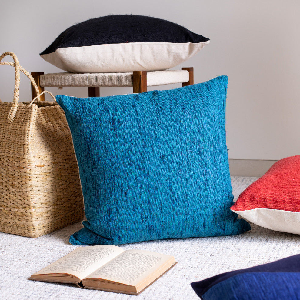 Stacy Garcia Blue Linen Handmade Throw Pillow