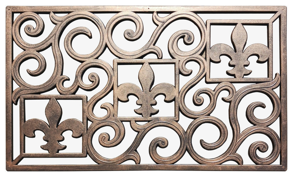 Outdoor Mat, Natural Rubber, 18"x30" Heavy Duty Doormat, Fleur-De-Lis