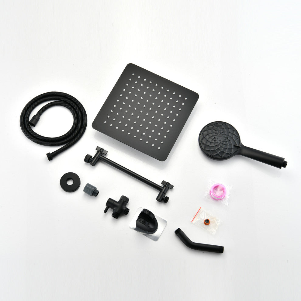 Completed Shower System with Rough-in Valve and Handheld Shower, Matt Black, 10"