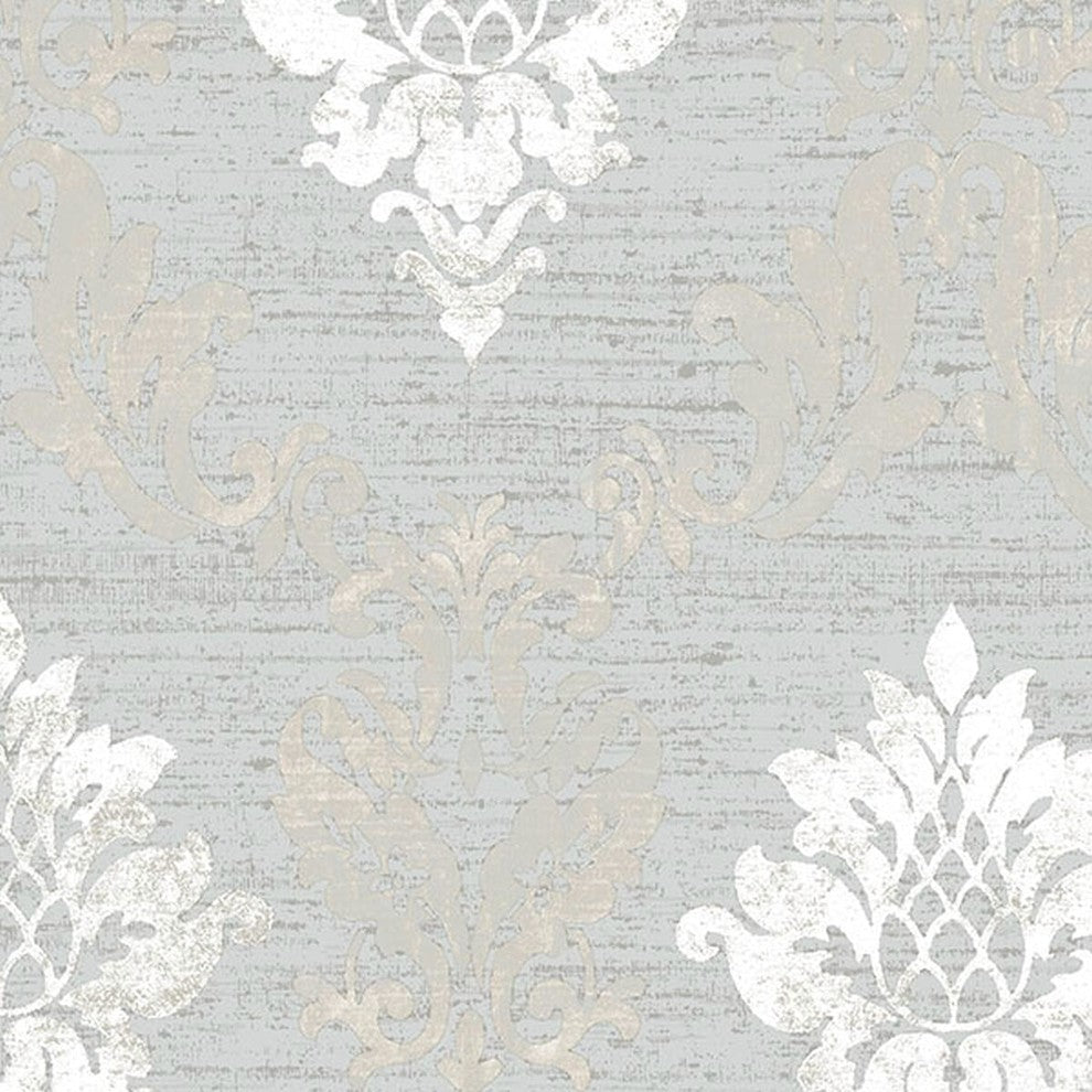 Silk Impressions 2, Contemporary Floral Gray, White Wallpaper Roll