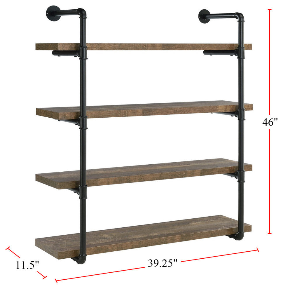 40" Wall Shelf, Black And Rustic Oak