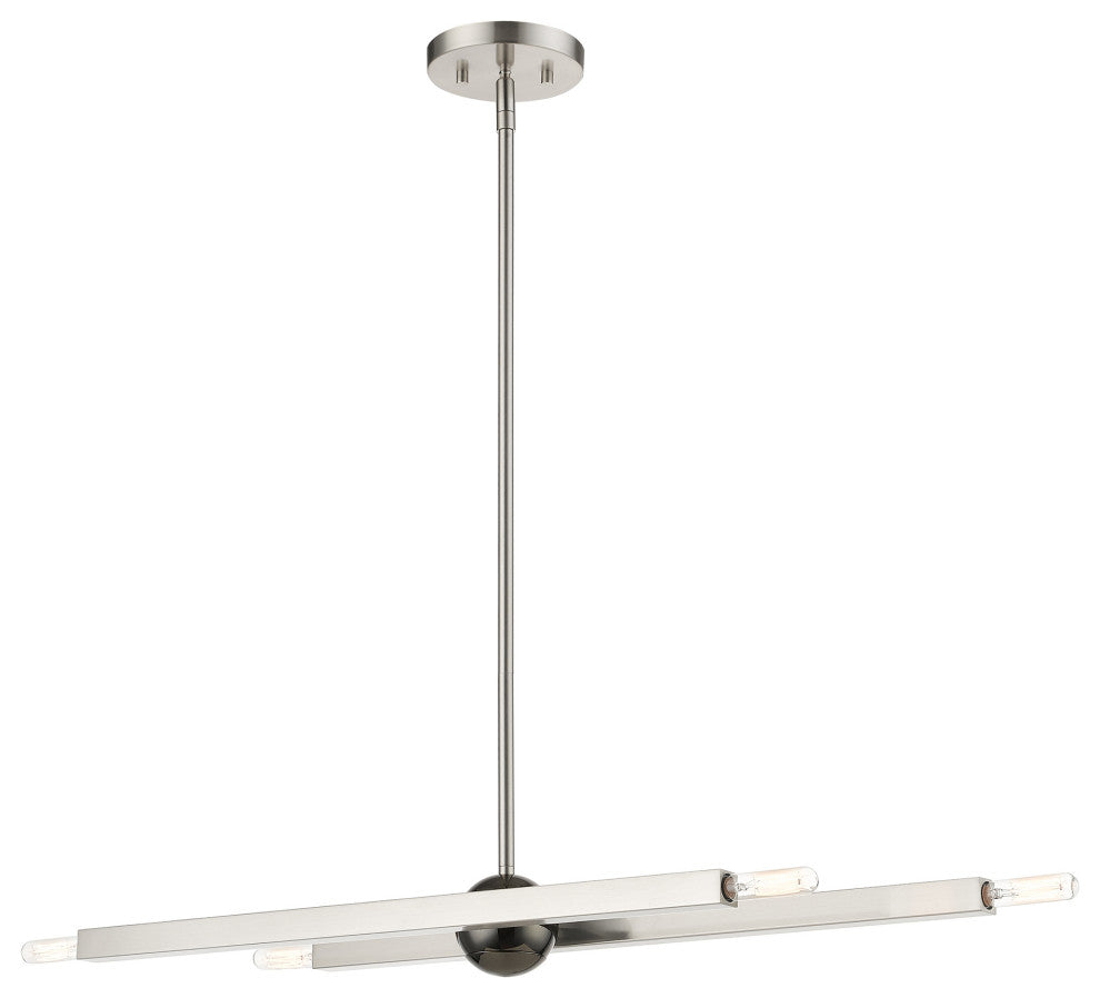 Livex Lighting Monaco 4-Light Linear Chandelier, Brushed Nickel/Black Chrome