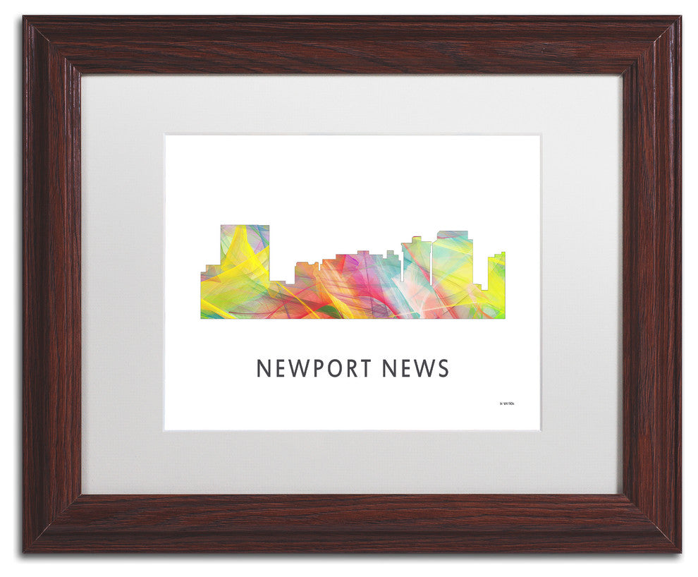 'Newport News Virginia Skyline Wb 1' Framed Art, Wood Frame, White Matte, 14x11