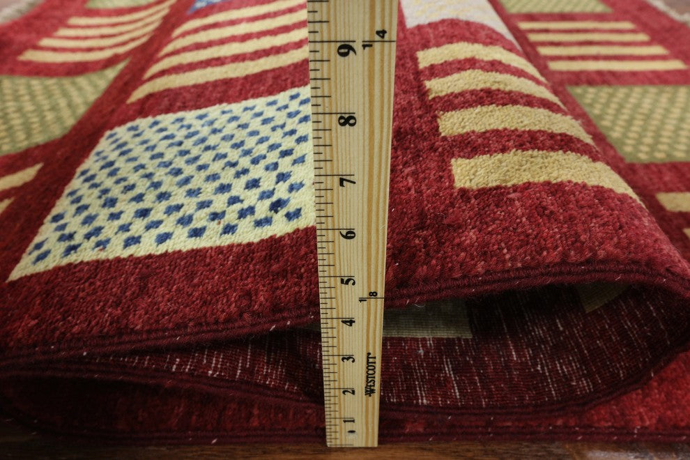 New Modern Collection Maroon 4'x6' Gabbeh Hand Knotted Wool Area Rug H8729