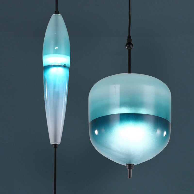 Blue/White Drop-shaped Glass LED Hanging Lamp for Kitchen Island, Blue, B