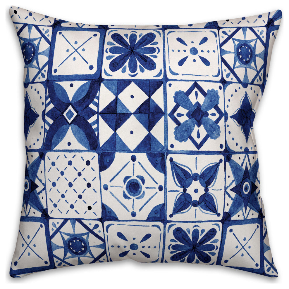 Watercolor Blue Boho 18x18 Spun Poly Pillow