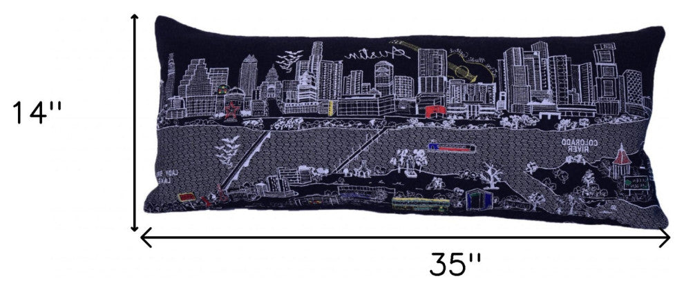35" Black Austin Nighttime Skyline Lumbar Decorative Pillow