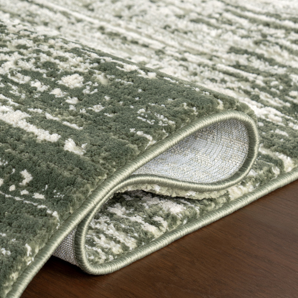 Cecilla Abstract Machine Washable Area Rug, Green 6'