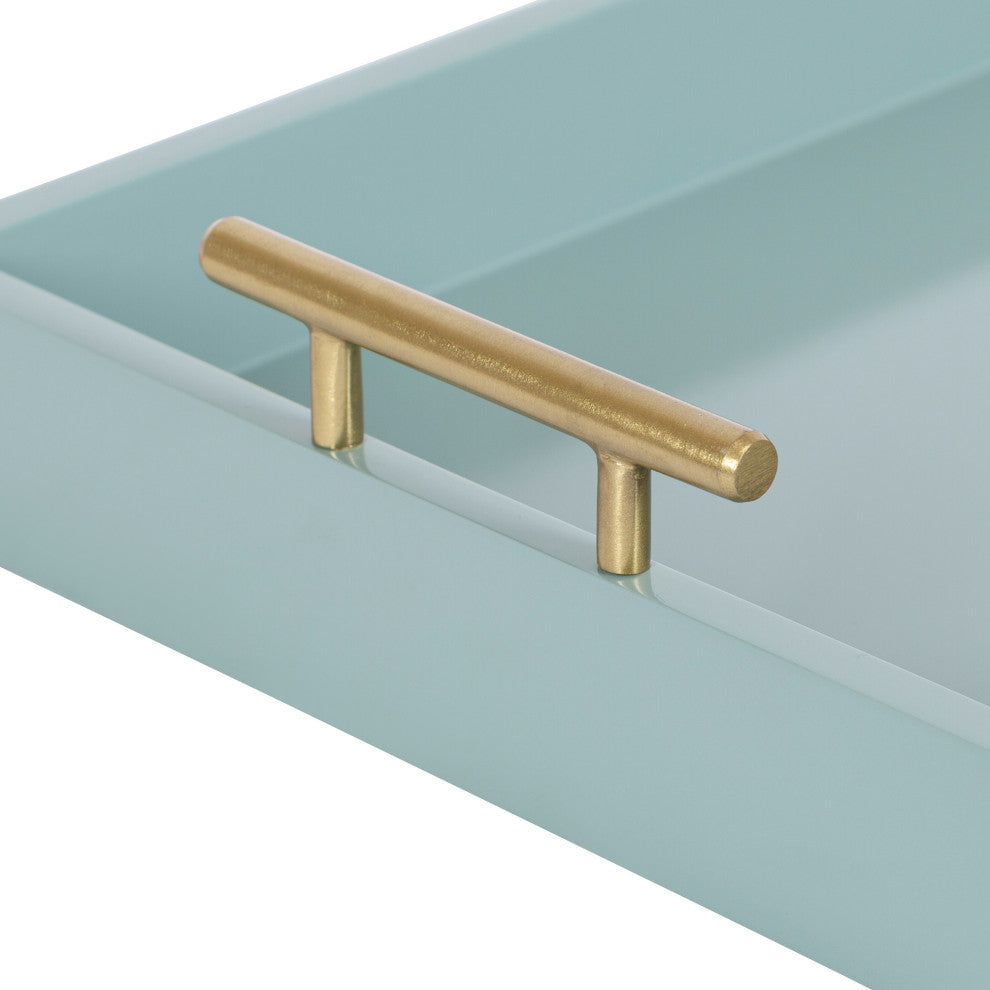 Lipton Decorative Wood Tray With Metal Handles, Blue/Gold, 16.5x12.25
