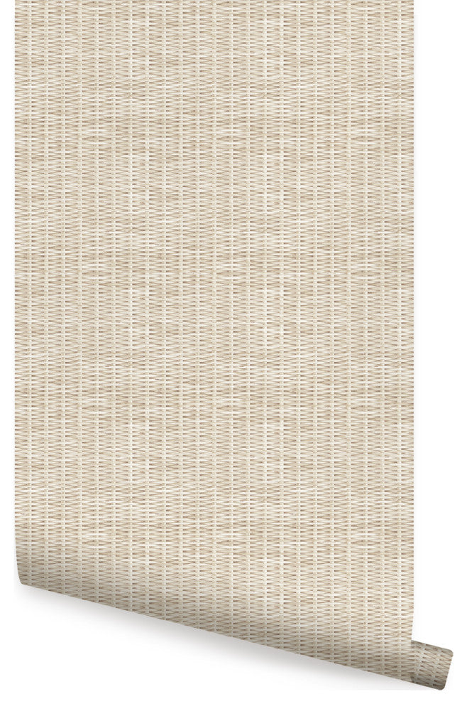 Rattan Weave Look Peel and Stick Vinyl Wallpaper, White Wash, 24" X 60"