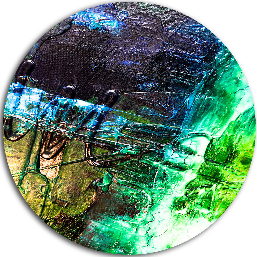 Green, Blue Abstract Structure, Abstract Round Metal Wall Art, 11"