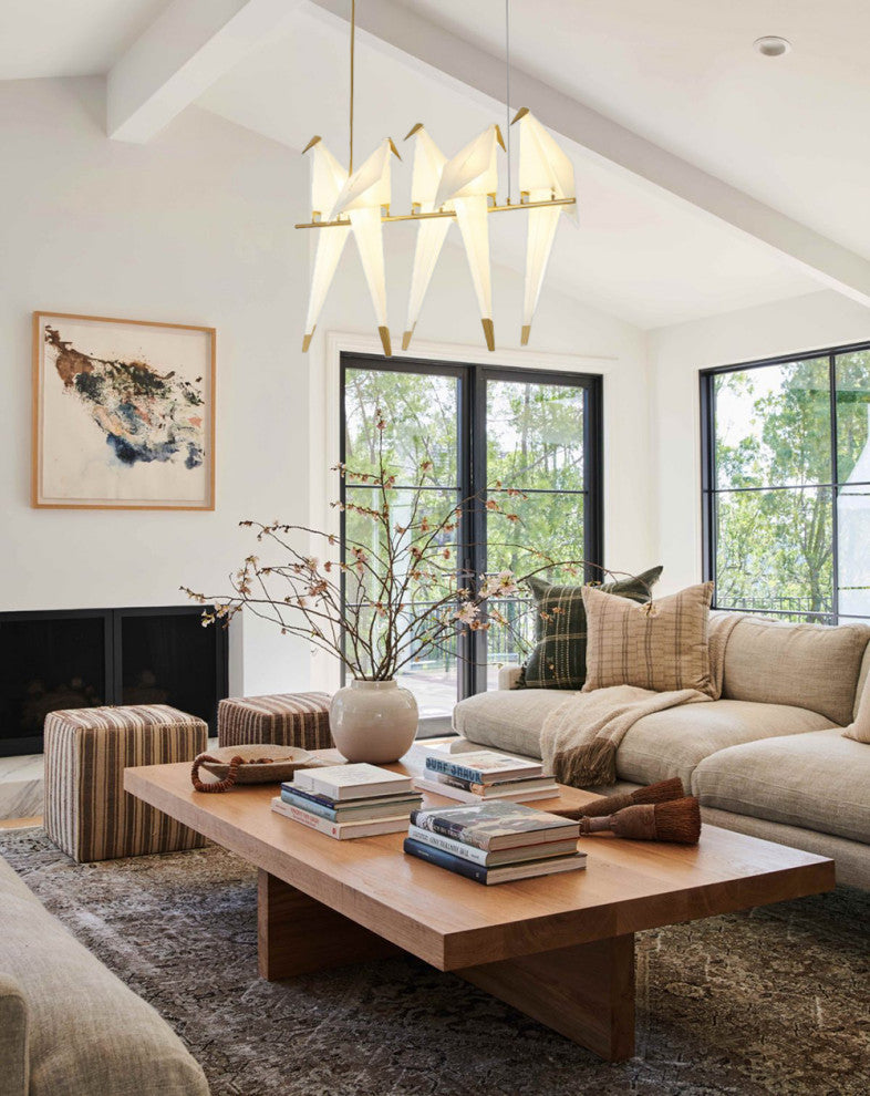 Gold Carbon Steel Frame With White Plastic Birds LED Light Fixture