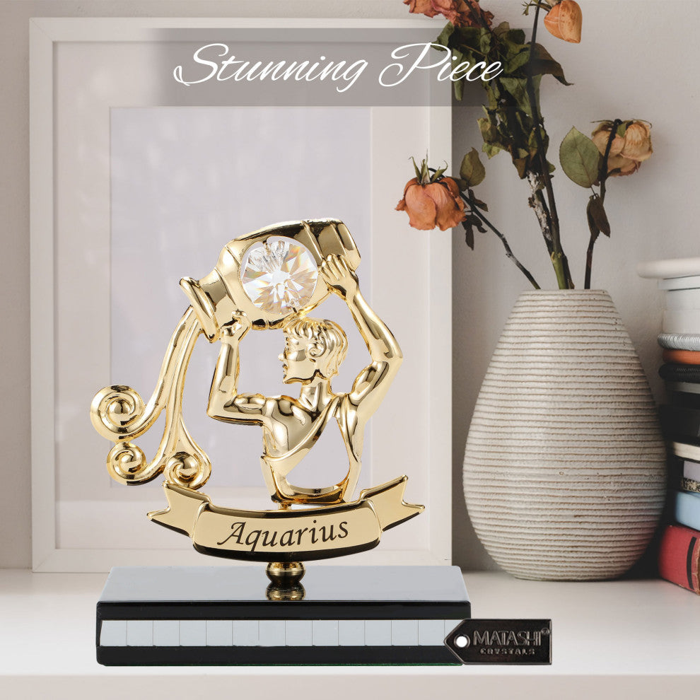 Matashi 24K Gold Plated Zodiac Astrological Figurine With Crystals, Aquarius