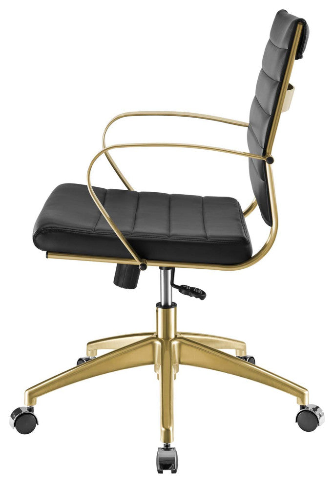 Modern Home Office Work Desk Chair, Faux Vinyl Leather Aluminum, Gold Black
