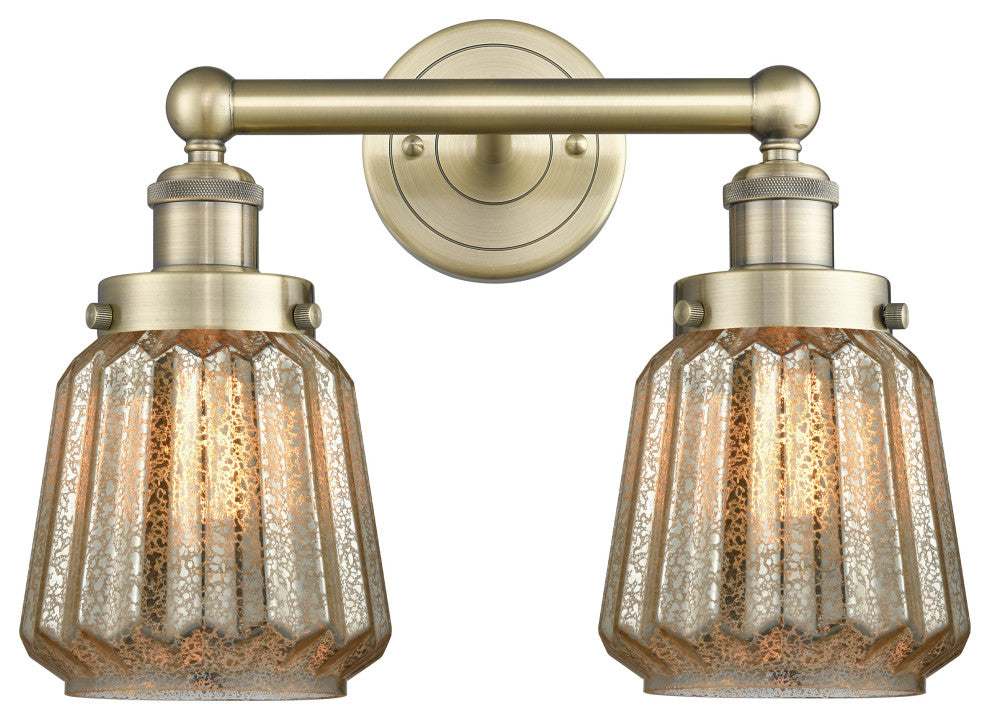 Edison Chatham 2-Light 16" Bath Vanity Light, Antique Brass Finish, Clear Shade