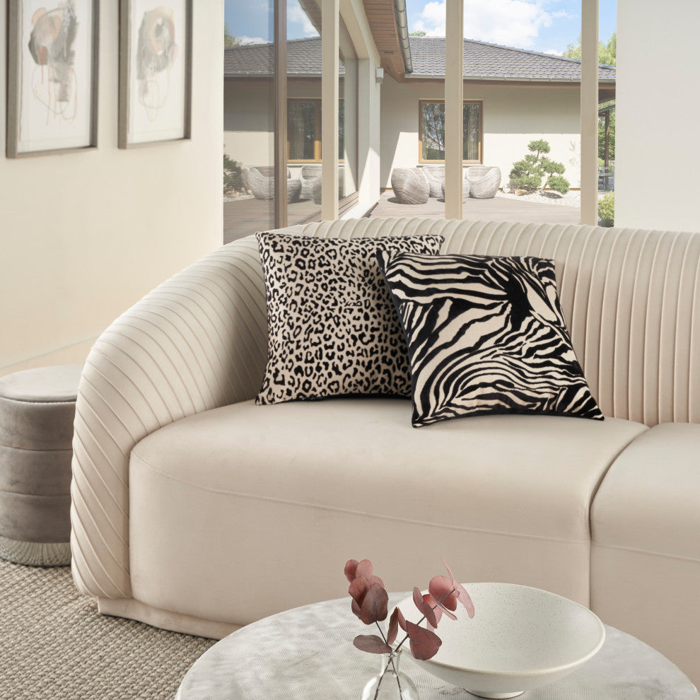 Nourison Home 18"x18" Sofia Jaquard Zebra Velvet Black Throw Pillows