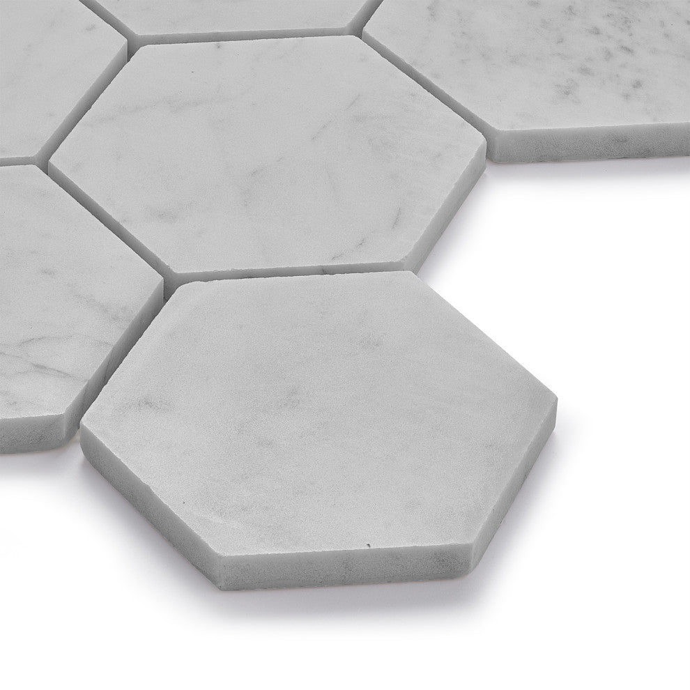 Burgos Aosta White Marble Mosaic Floor and Wall Tile, Box of 11