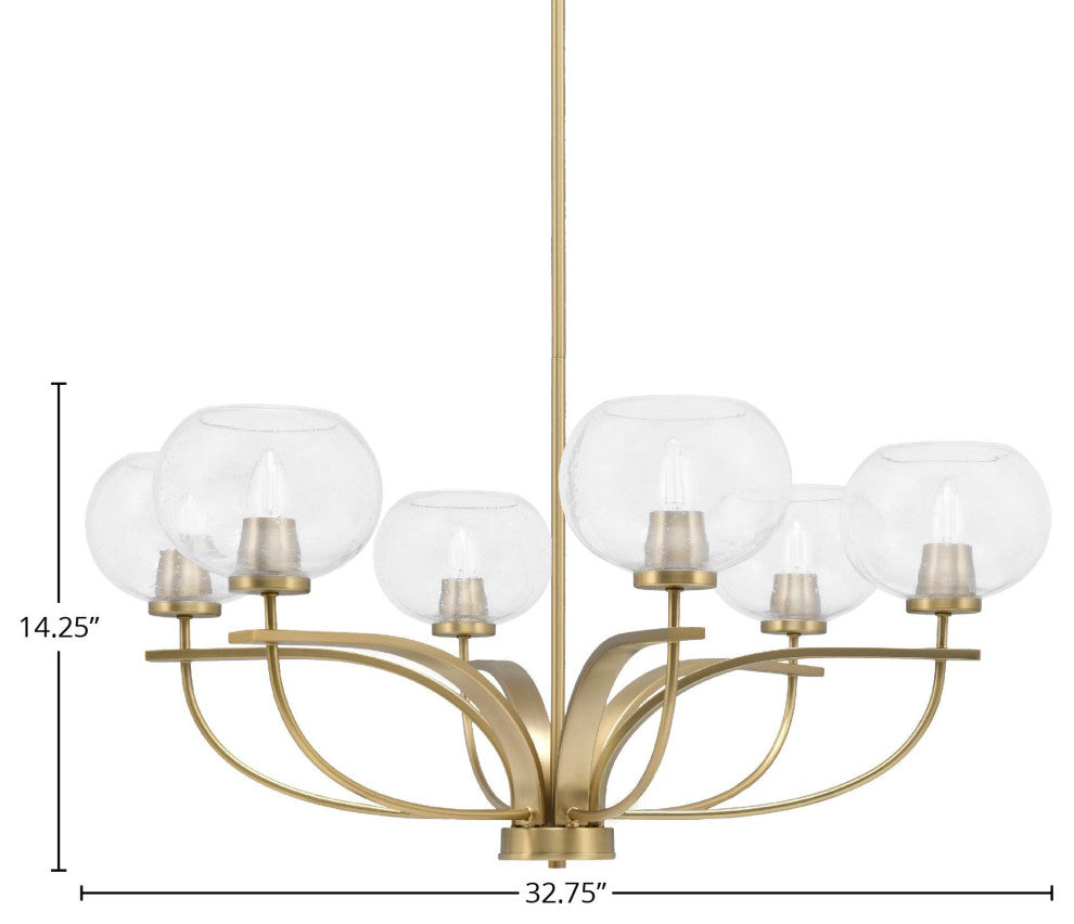 Cavella 6-Light Chandelier, New Age Brass, 7" Clear Bubble Glass