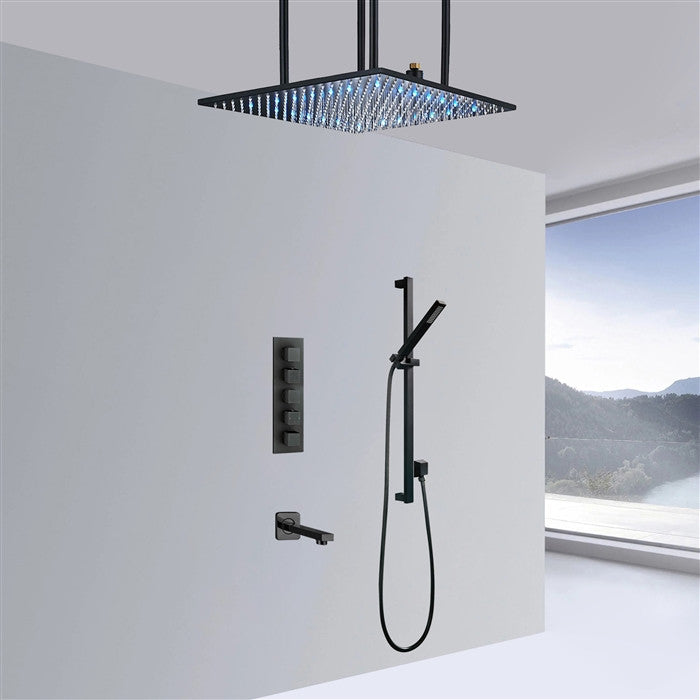 Terracina 20" Mist Rainfall Shower System, Handheld Shower and Tub Spout, Black