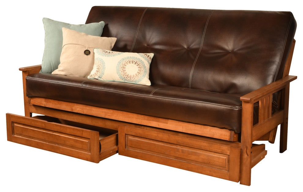 Caleb Frame Futon With Barbados Finish, Storage Drawers, Oregon Trail Java