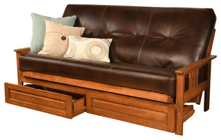 Caleb Frame Futon With Barbados Finish, Storage Drawers, Oregon Trail Java