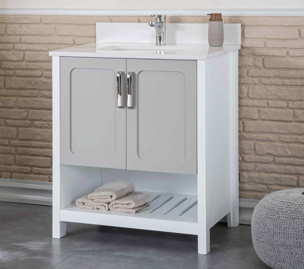 Florin Collection 30" Bathroom Vanity With Sink, Mirror, Countertop, Gray