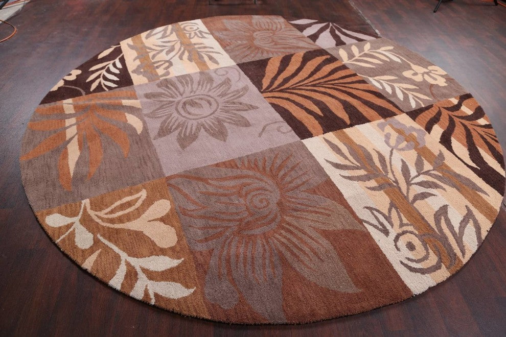 Patchwork Hand-tufted Agra Oushak Oriental Area Rug, Round 10'