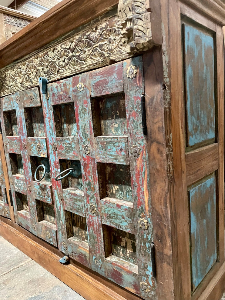 Consigned Farmhouse Buffet Cabinet Storage Sideboard Four Doors Credenza