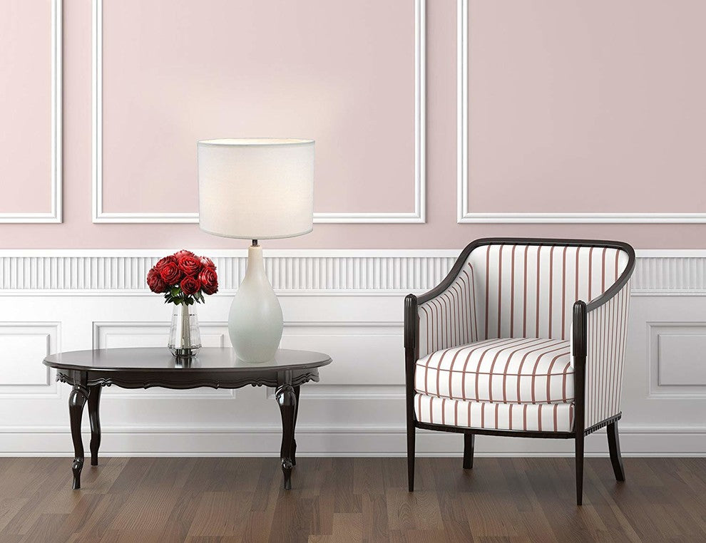 Simple Designs Oval Bowling Pin Base Ceramic Table Lamp, White