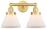 Edison Large Cone 2-Light 17" Vanity Light, Satin Gold Finish, Matte White Shade
