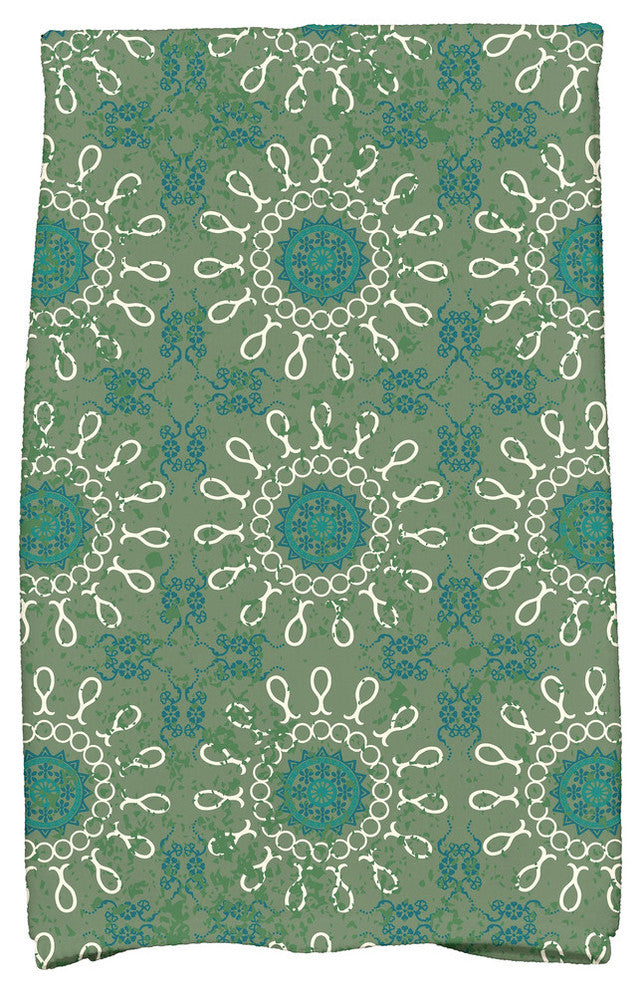 Sun Tile Geometric Print Kitchen Towel, Green