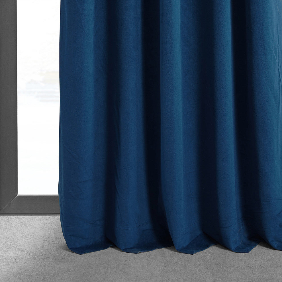 Signature Blackout Velvet Curtain Single Panel, Union Blue, 50"x84"