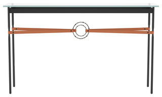 Equus Console Table, Black Finish - Dark Smoke Accents - Chestnut Leather Strap