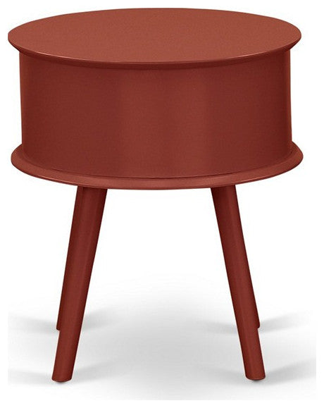 Gordon Round Night Stand End Table With Drawer, Burgundy Finish