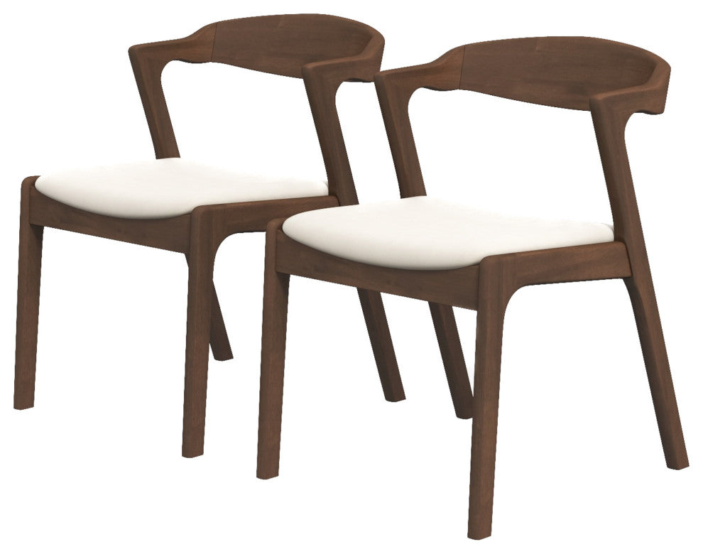 Reggie Mid-Century Modern Solid Wood Velvet Dining Chair, Set of 2, Cream