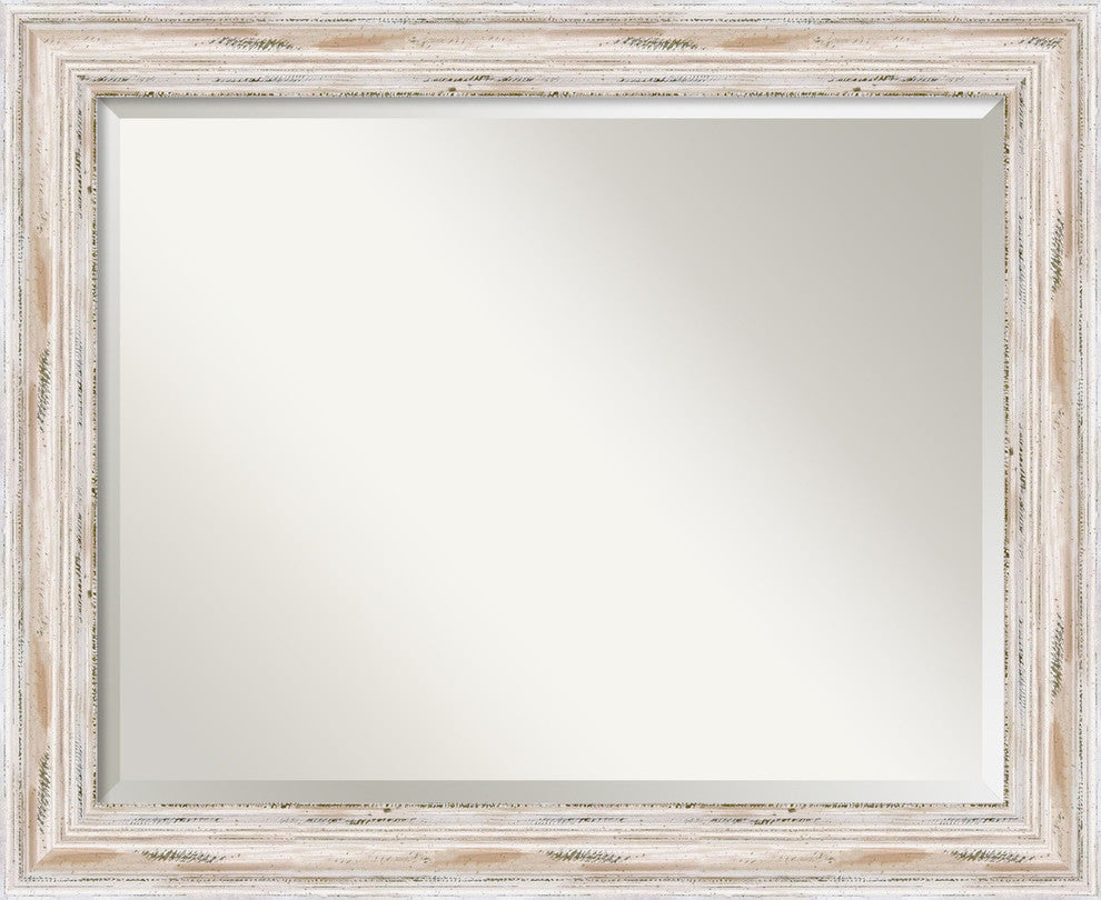 Alexandria White Wash Beveled Wood Wall Mirror - 33 x 27 in.