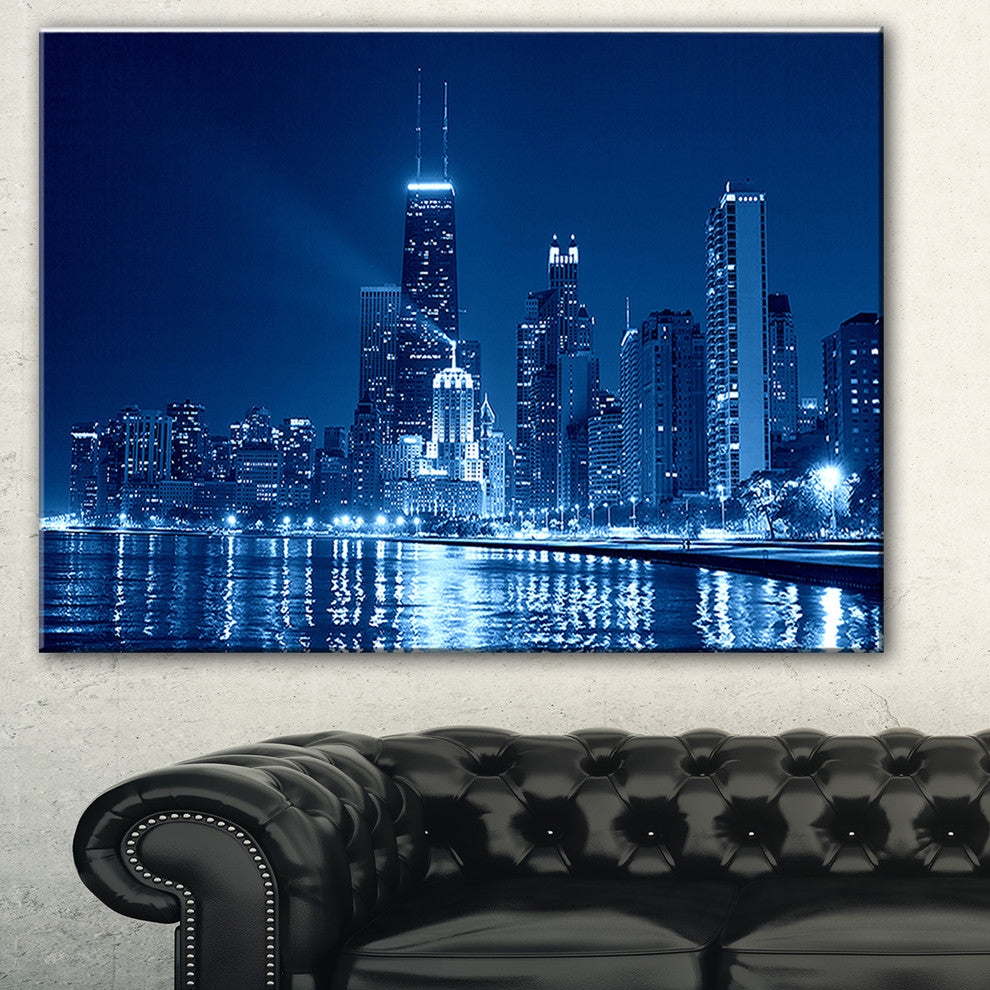 "Blue Chicago Skyline Night" Canvas Print