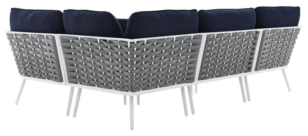 Outdoor Patio Aluminum Outdoor Patio Aluminum Large Sectional Sofa, White Navy