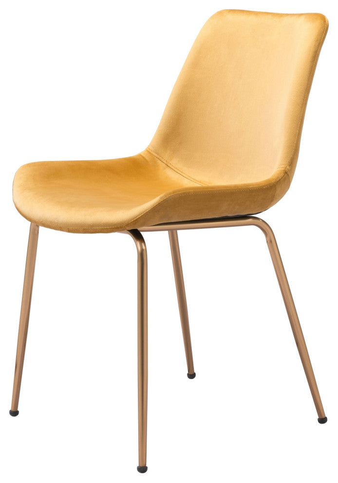 Dining Chair, Set of 2, Steel Metal, Fabric, Yellow, Gold, Kitchen Cafe Bistro