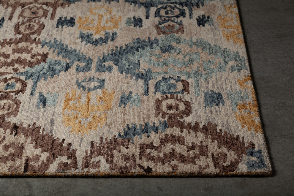 Kara Hand-Tufted Contemporary Rug, Blue/Brown/Beige/Orange, 7'9x10'6