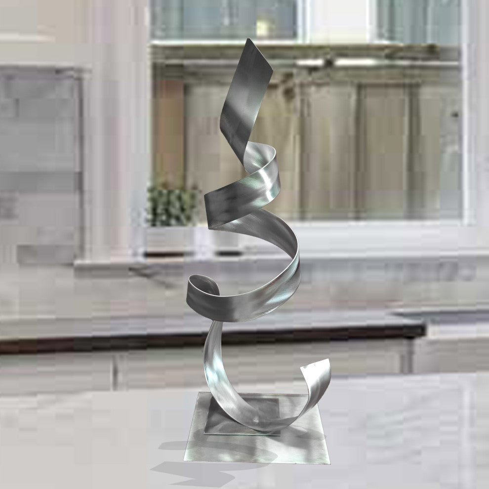Metal Sculpture Garden Desktop Modern Aluminum Zen Decor- Phoenix, Silver