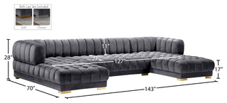 Gwen Biscuit Tufted Velvet Upholstered 3 Piece Sectional, Gray