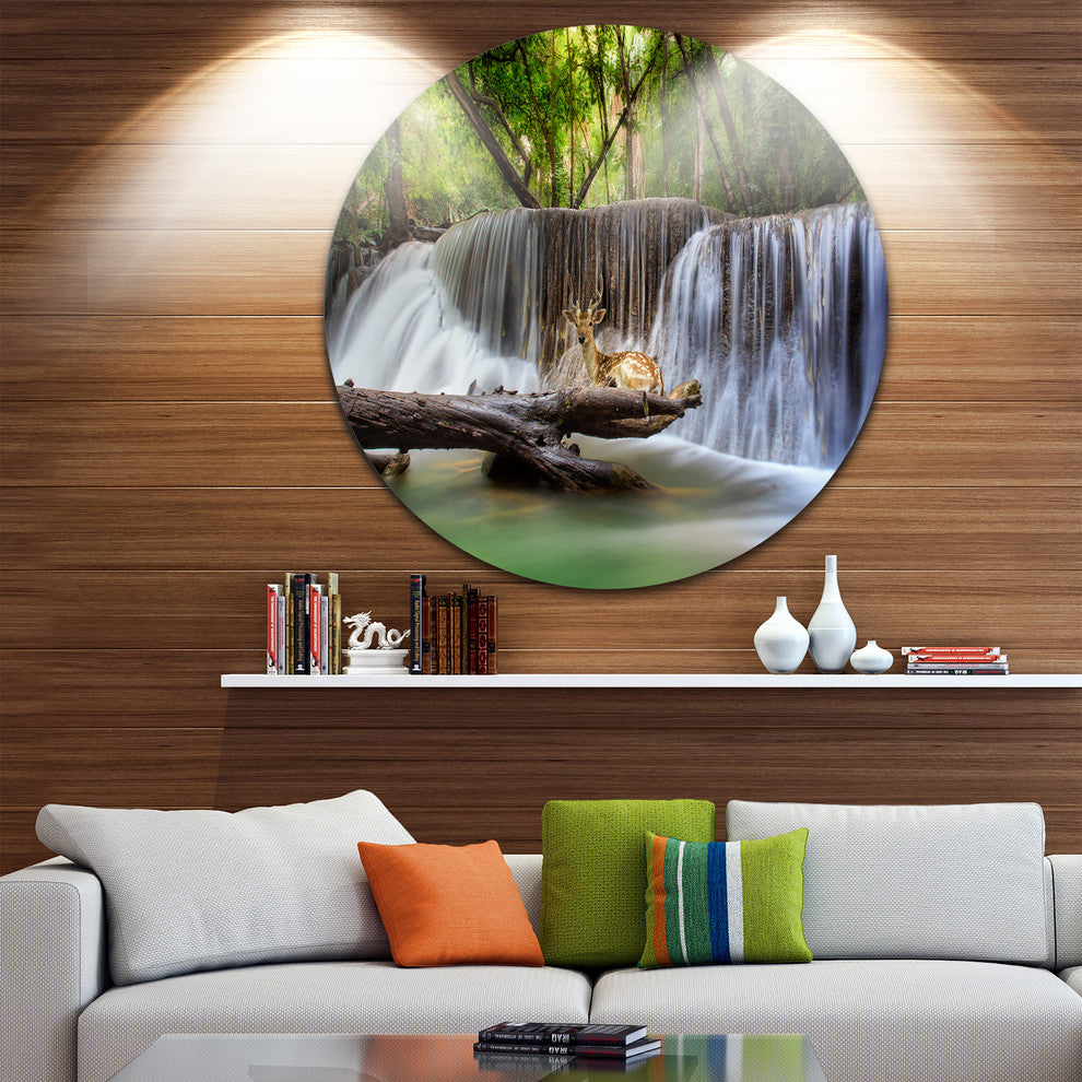 Huai Mae Kamin Waterfall Photo, Round Wall Art, 11"