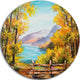 Mountain Lake In The Fall, Landscape Disc Metal Artwork, 11"