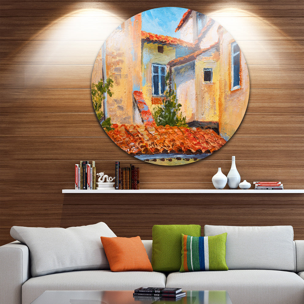 European Rooftops, Cityscape Round Wall Art, 23"