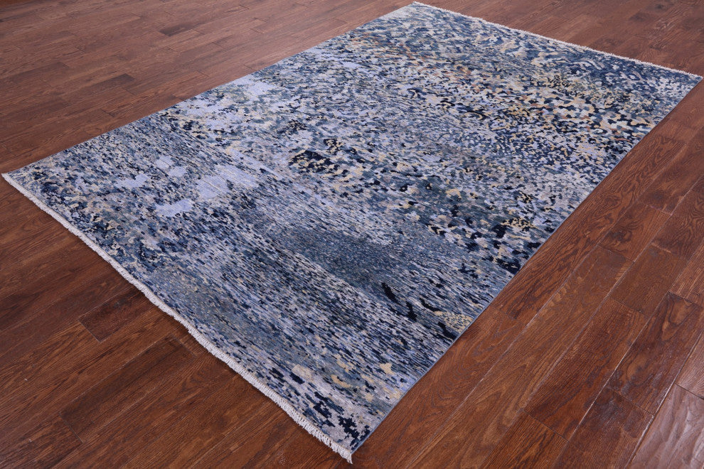 5' 10" X 8' 9" Wool and Silk Hand Knotted Abstract Rug Q10325