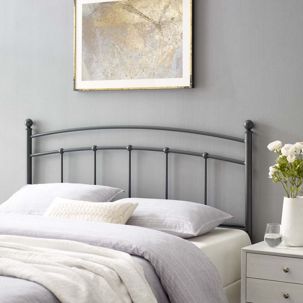 Headboard, Full Size, Metal, Gray, Modern Farmhouse, Bedroom Master