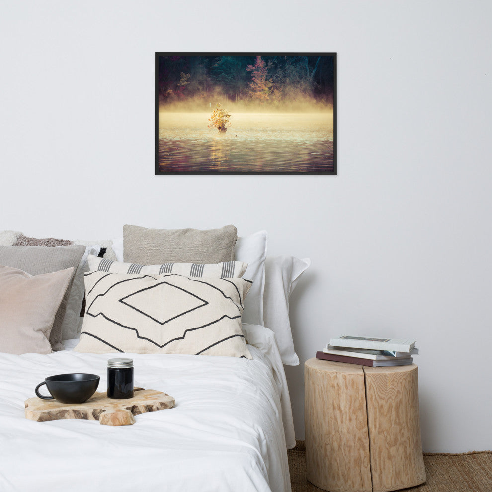 Golden Mist on Waples Pond Framed Photo Paper Wall Art Prints, Black, 24" X 36"