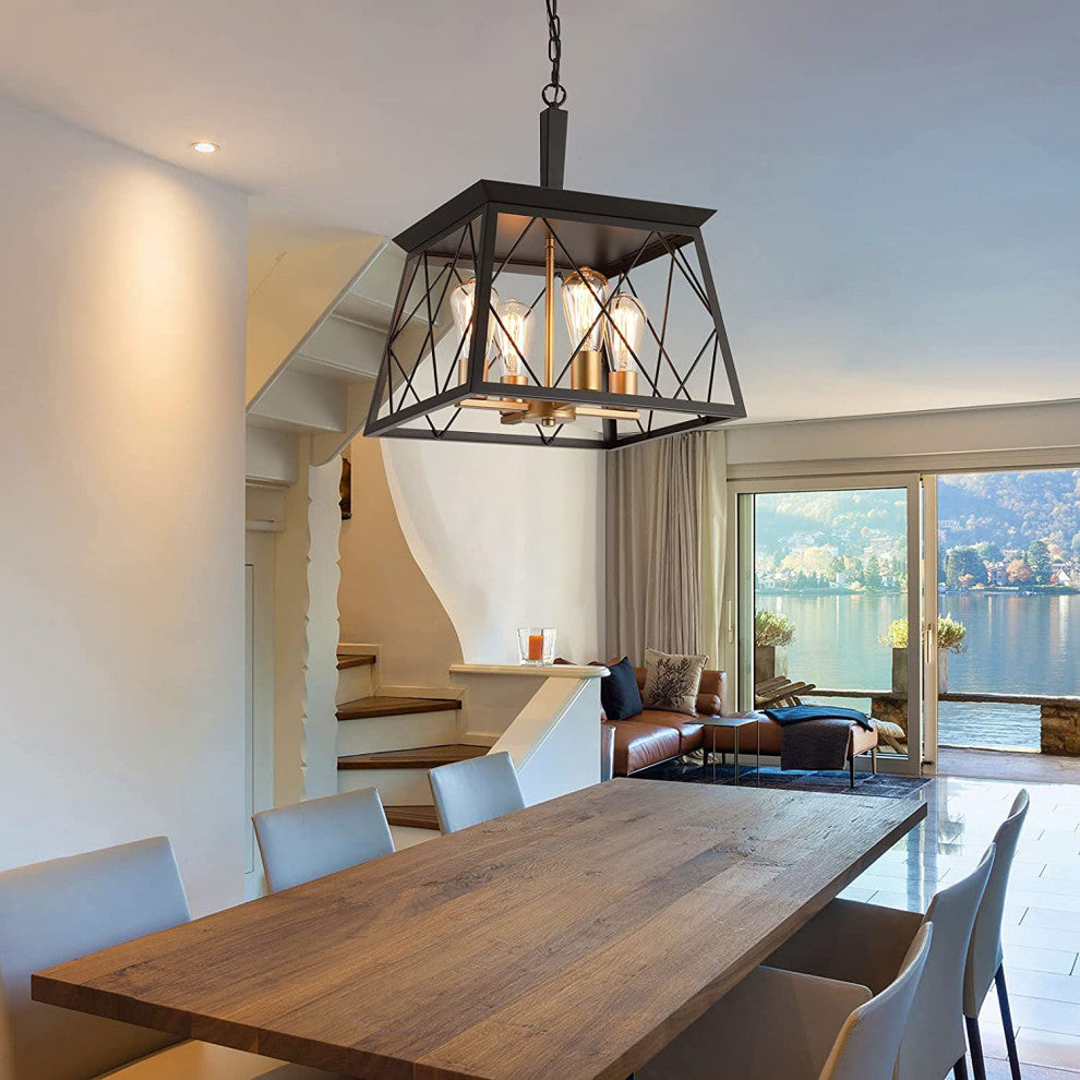 Industrial Farmhouse Chandelier 4 Light Pendant Ceiling Hanging Light Fixture